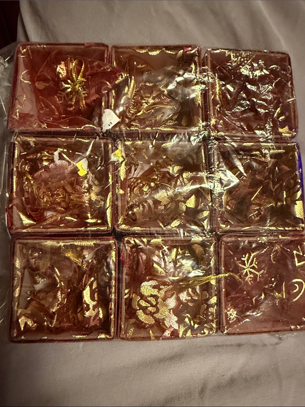 Red and Gold Fabric attached to box🎁 great for gifts and jewelry- Set of 9